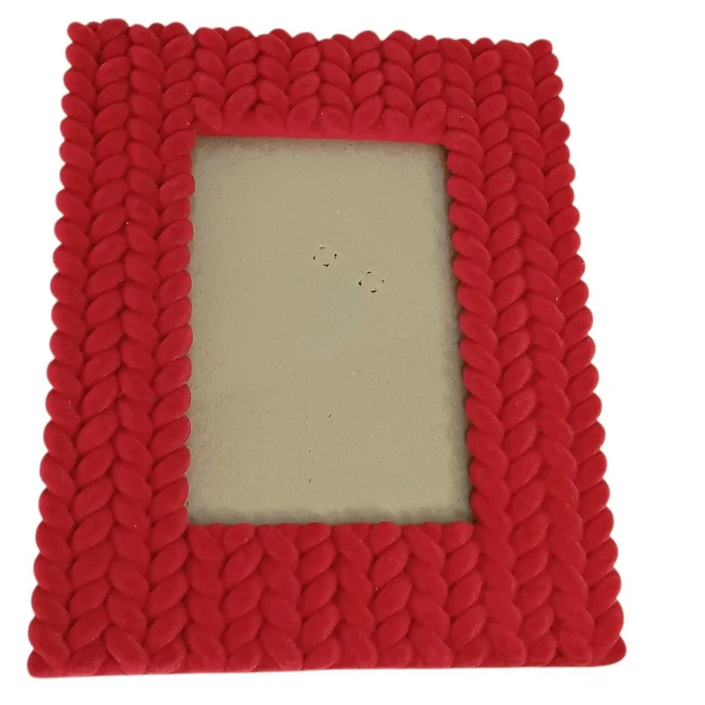 Unique | Accents | Red Velvet Flocked Photo Frame Fuzzy Braided Design ...